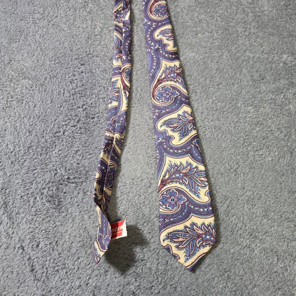 Christian Dior Mens OS Necktie‎ Blue Cream Paisley Silk Le Connaisseur Vintage